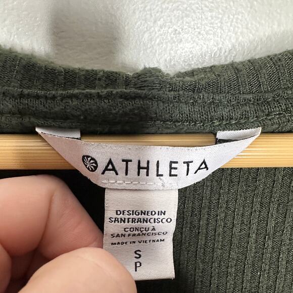 ATHLETA Harmony Pose Wrap Cardigan Ribbed Hoodie Olive Green Sz L {II38} - Picture 4 of 5